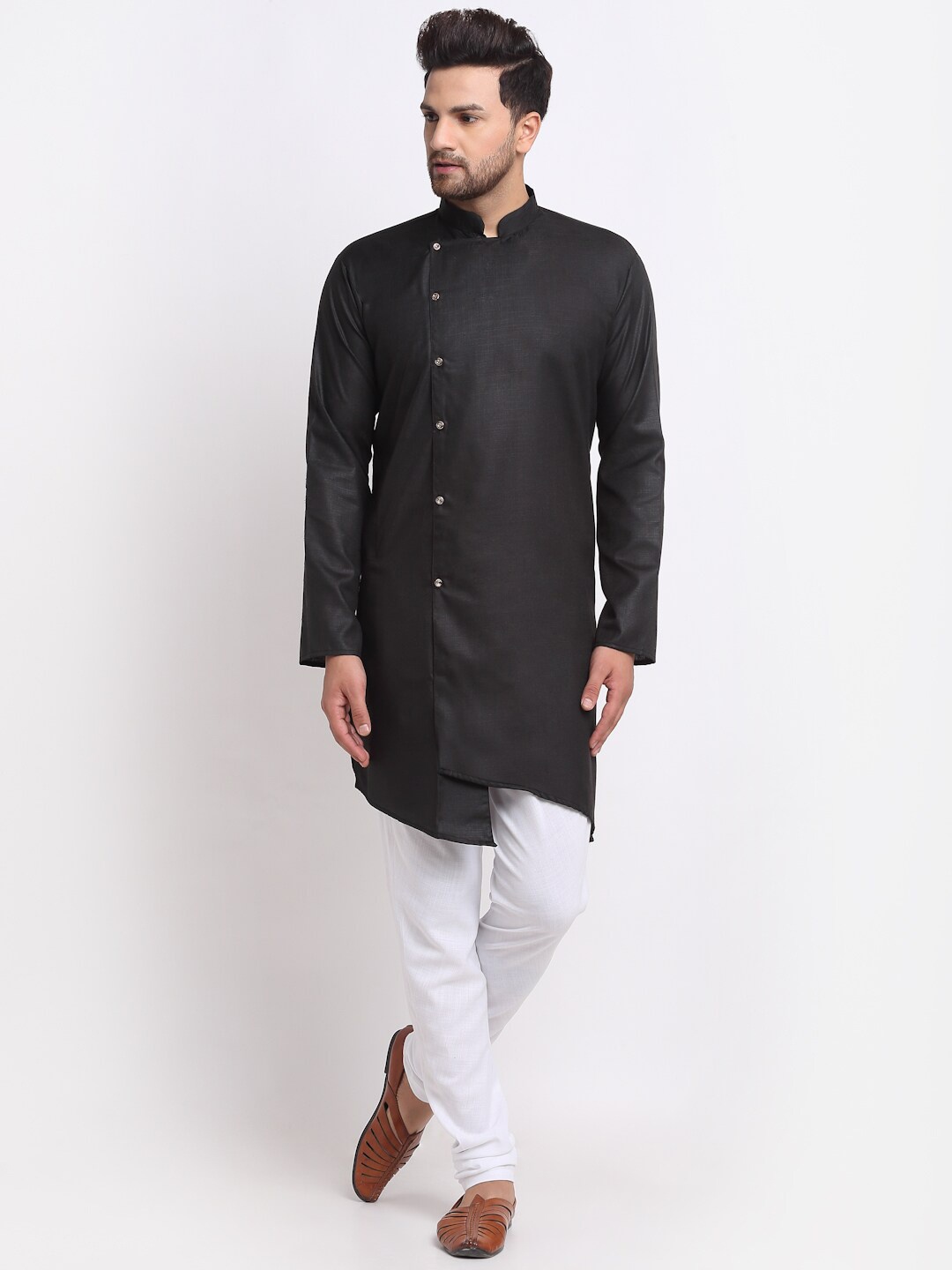 

Benstoke Men Black Angrakha Kurta with Pyjamas