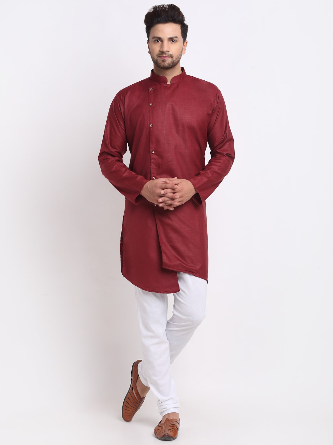 

Benstoke Men Maroon Angrakha Kurta with Pyjamas