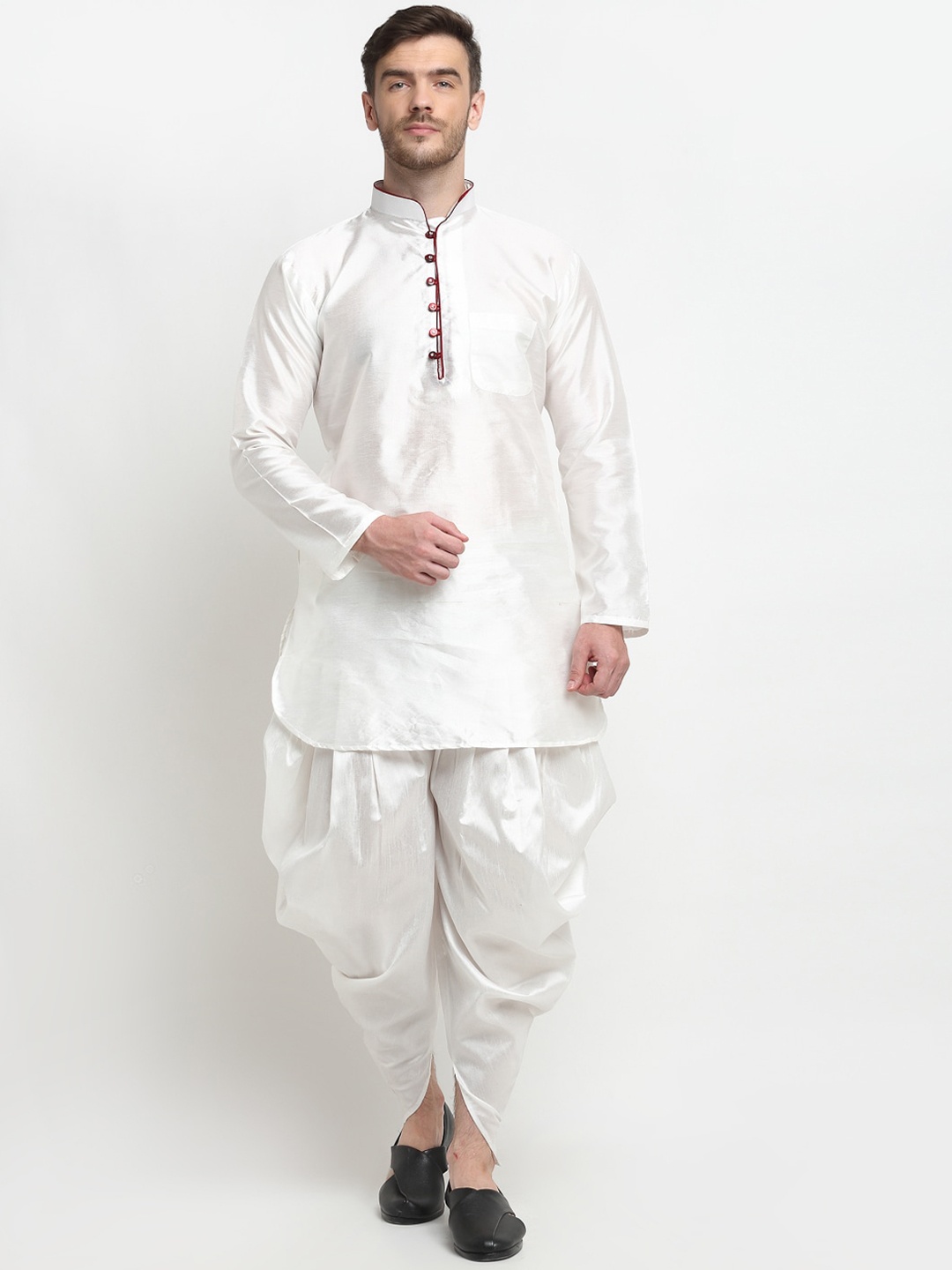 

Benstoke Men White Dupion Silk Kurti with Dhoti Pants
