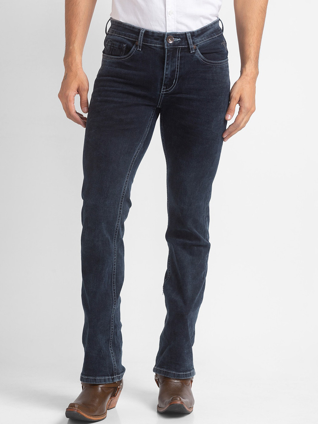 

mode de base Men Navy Blue Bootcut Stretchable Jeans