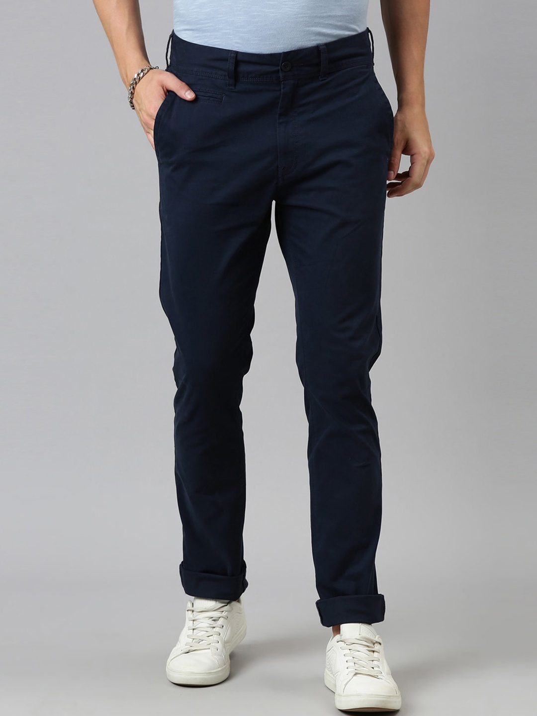 

Breakbounce Men Navy Blue Slim Fit Trousers