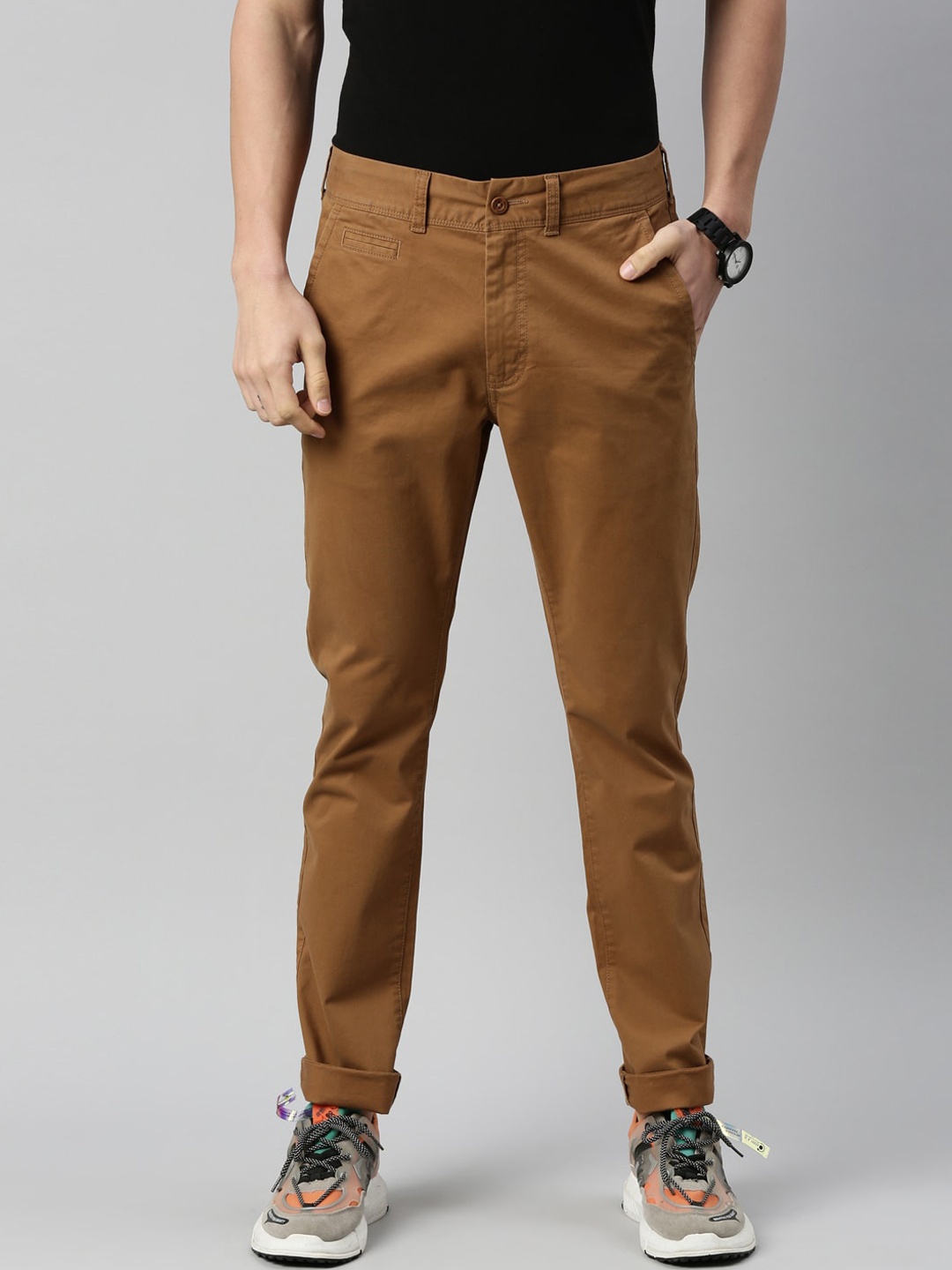 

Breakbounce Men Camel Brown Slim Fit Chinos Trousers