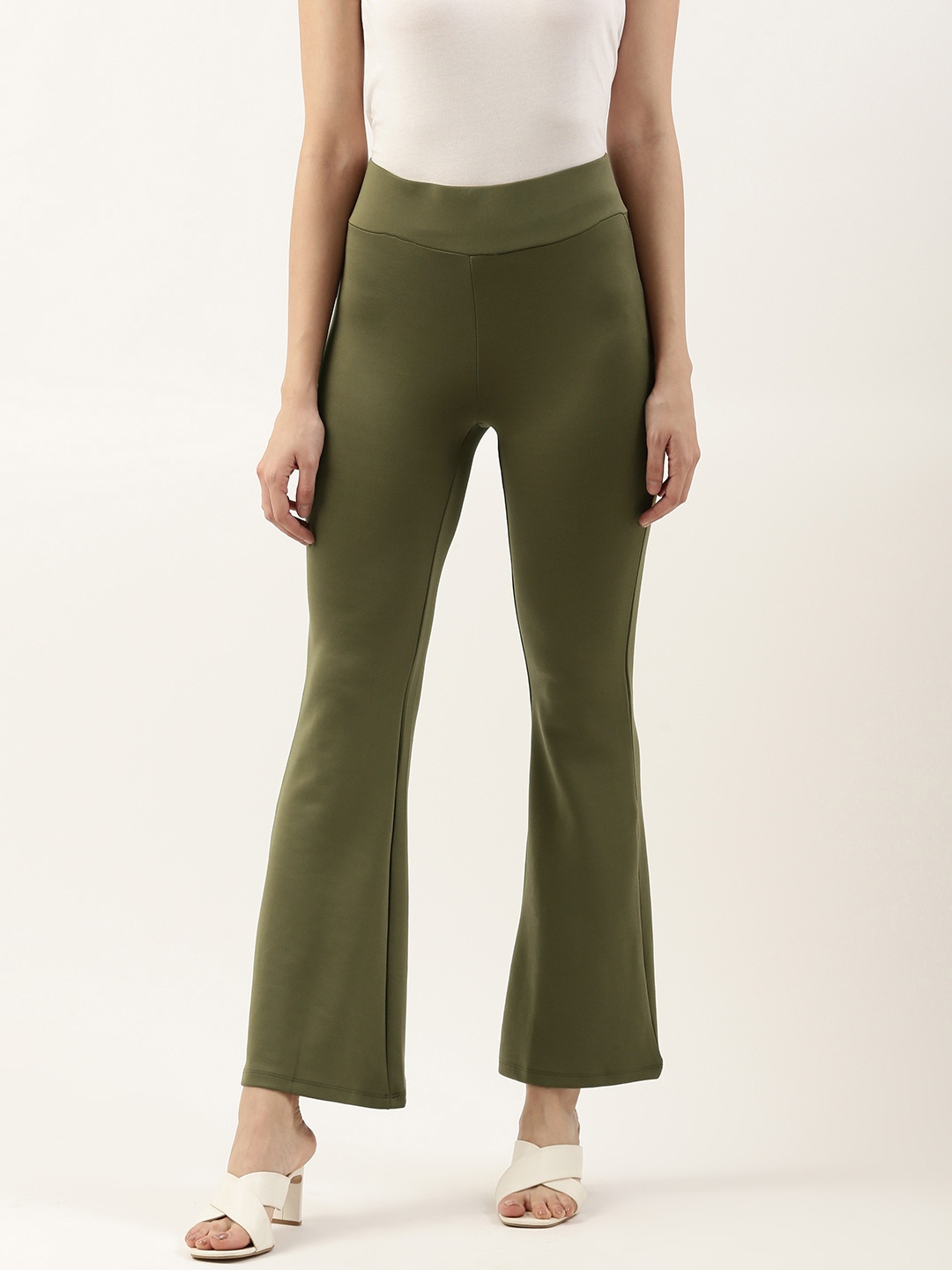 

FOREVER 21 Women Olive Green Flared Bootcut Trousers