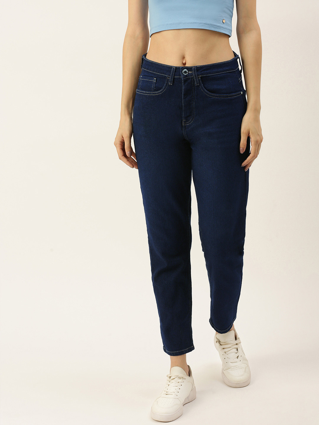 

FOREVER 21 Women Dark Blue Regular Fit Mid-Rise Stretchable Jeans