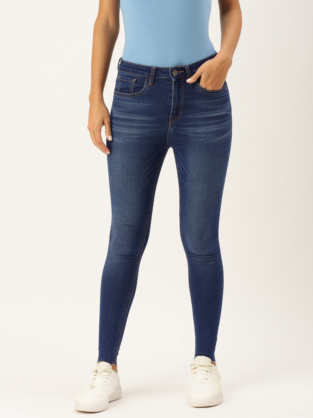 

FOREVER 21 Women Mid-Rise Super Skinny Fit Ankle Length Jeans, Blue