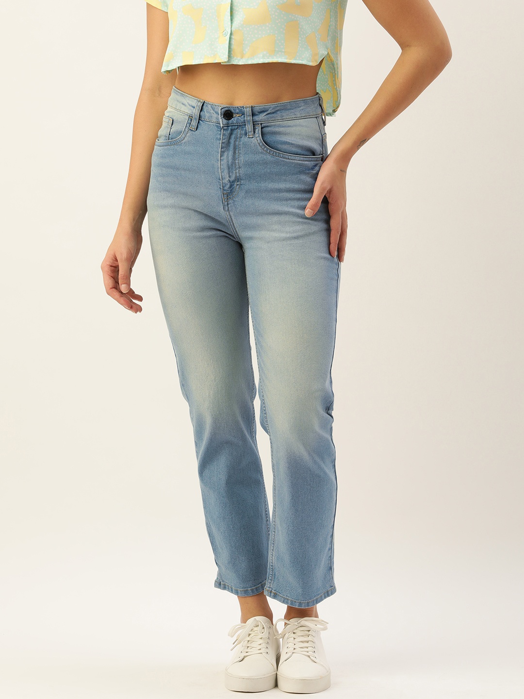 

FOREVER 21 Women Blue High-Rise Heavy Fade Stretchable Jeans