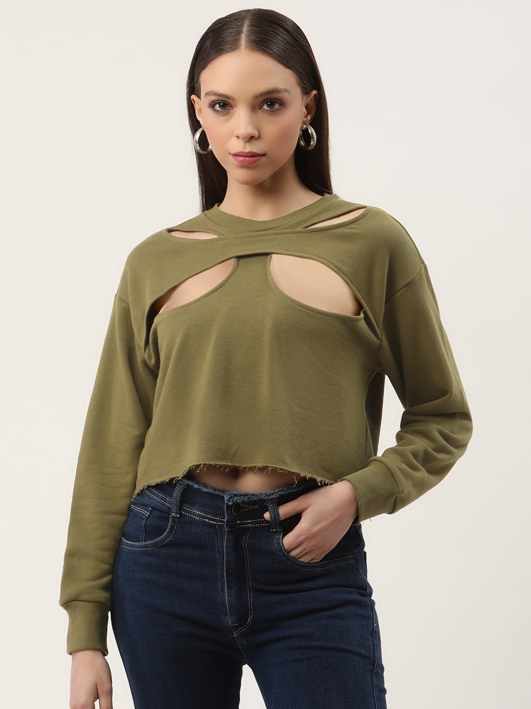 

FOREVER 21 Cut Out Detail Sweatshirt, Olive