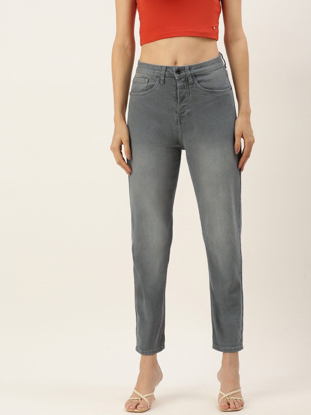 

FOREVER 21 Women Grey Regular Fit Mid-Rise Light Fade Stretchable Cropped Jeans