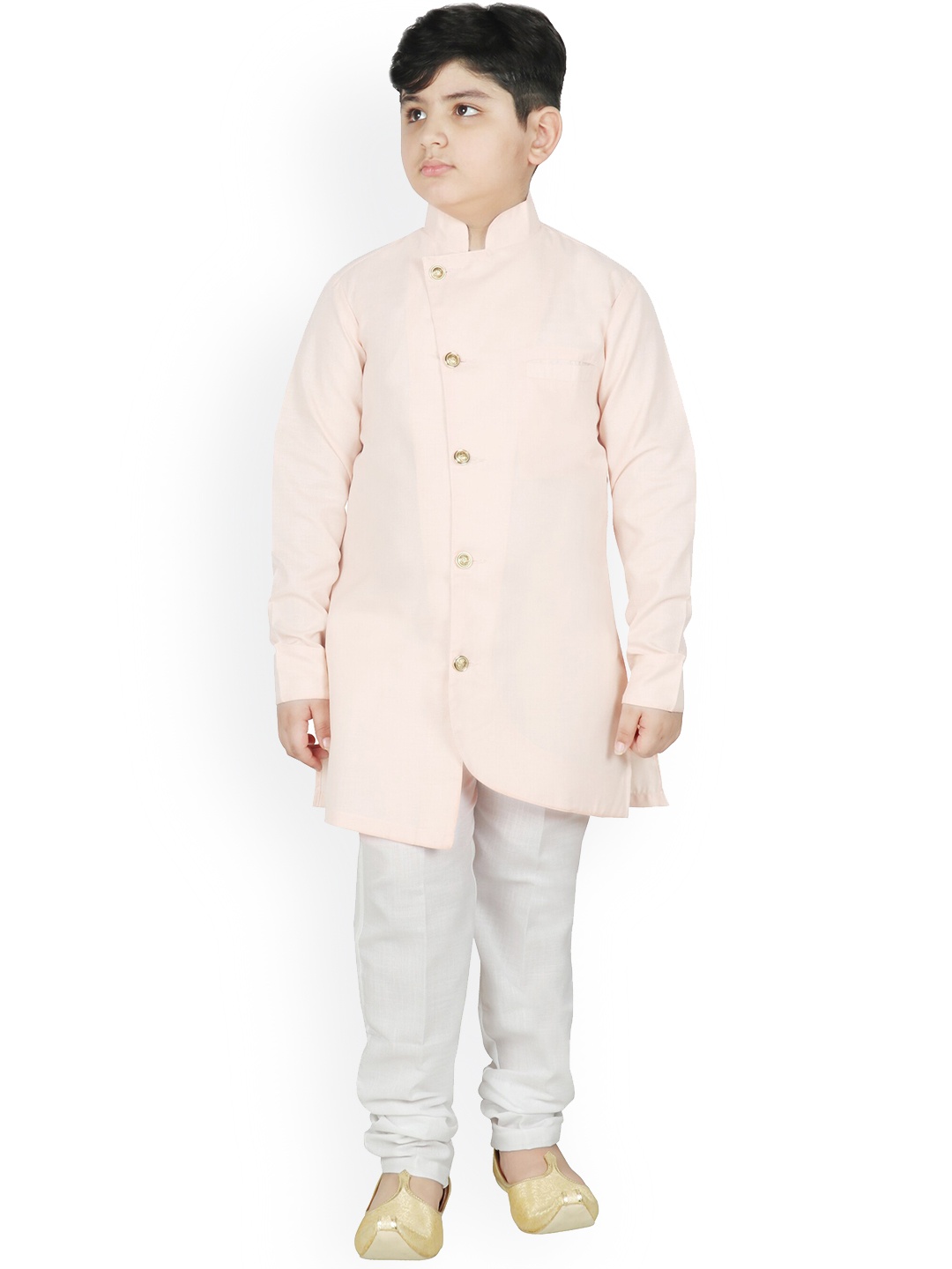 

SG YUVRAJ Boys Cream-Coloured Embroidered Angrakha Kurta with Pyjamas