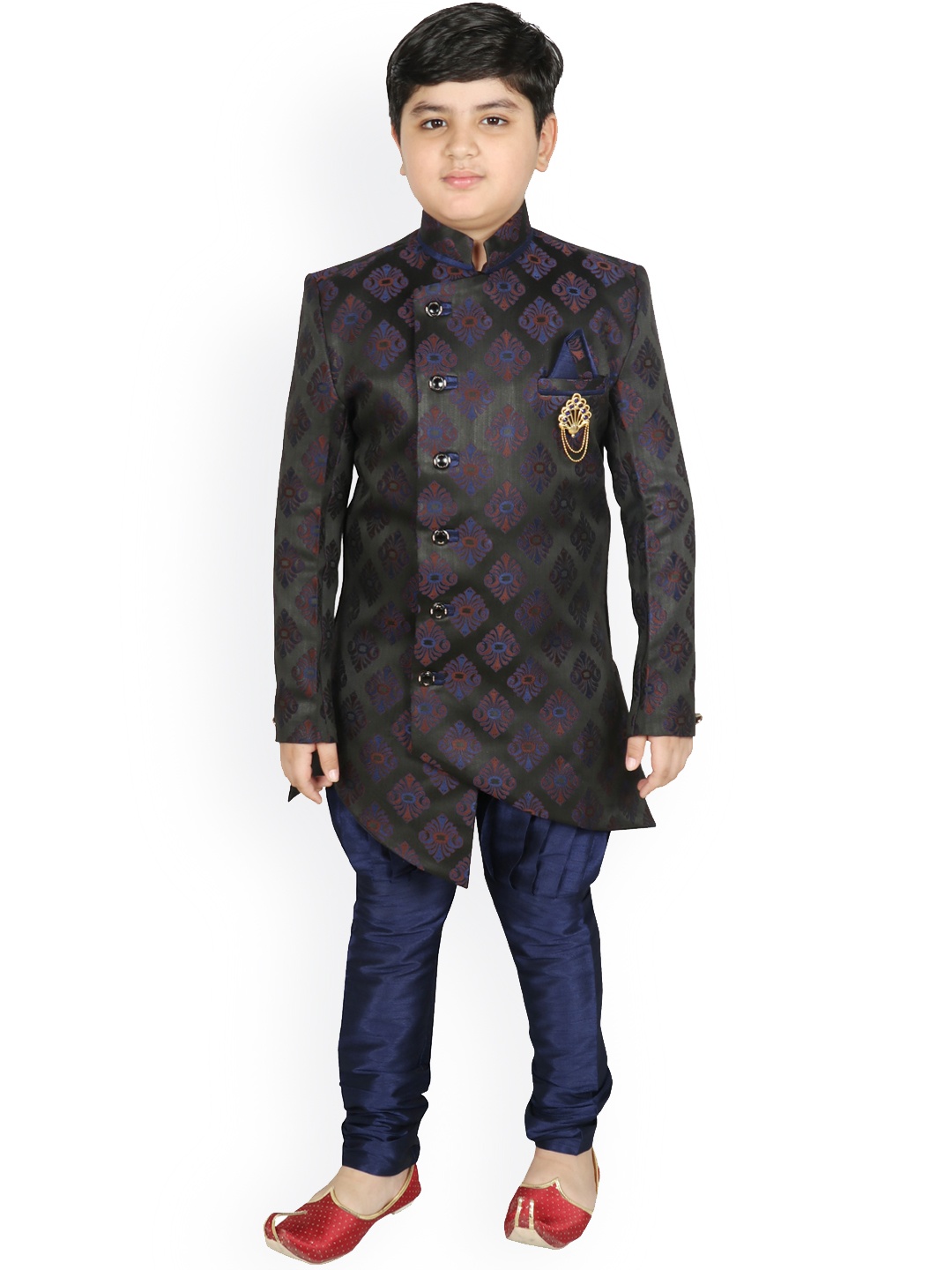 

SG YUVRAJ Boys Navy Blue Woven Design Sherwani Set