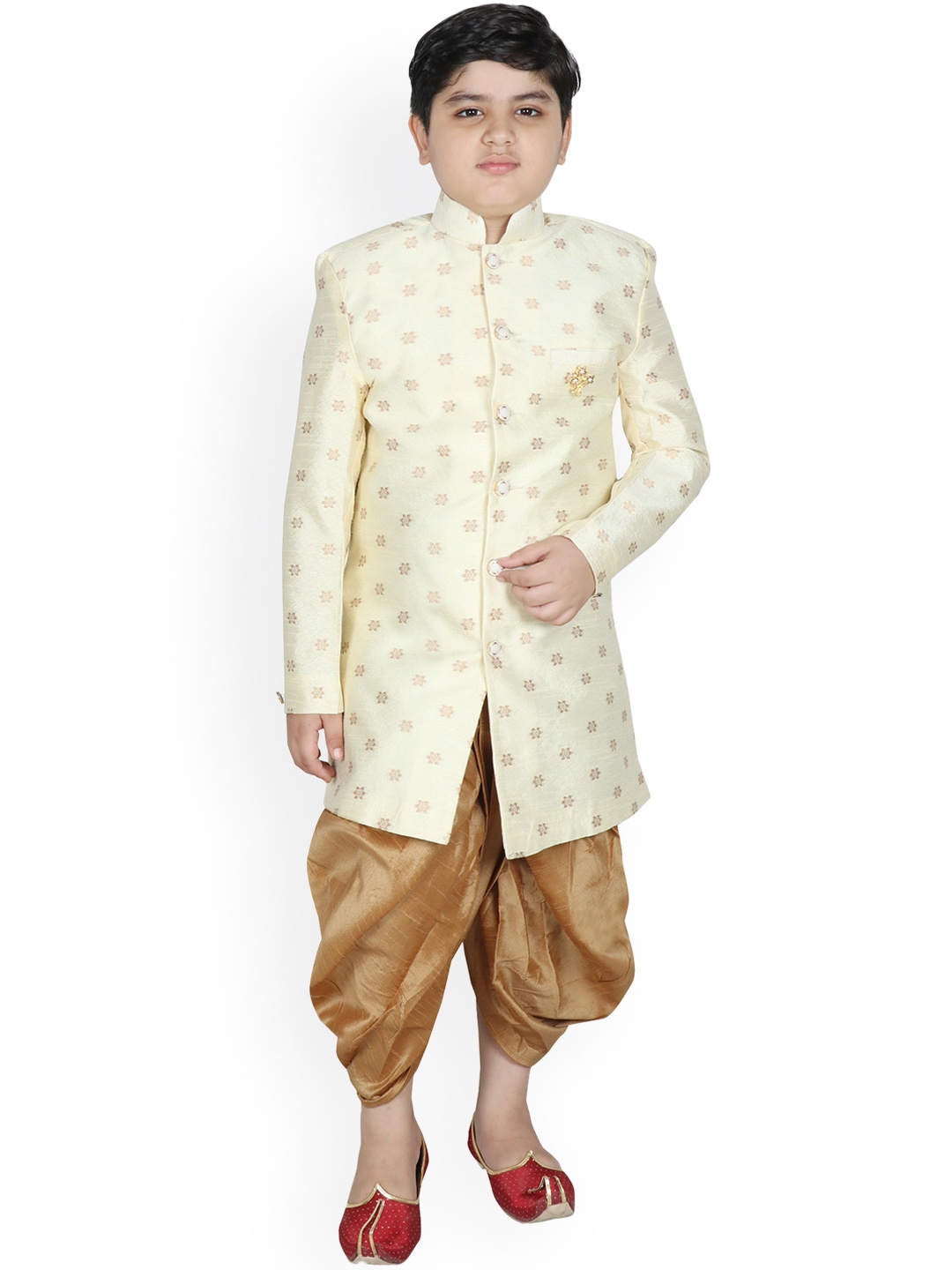 

SG YUVRAJ Boys Cream Printed Silk Sherwani