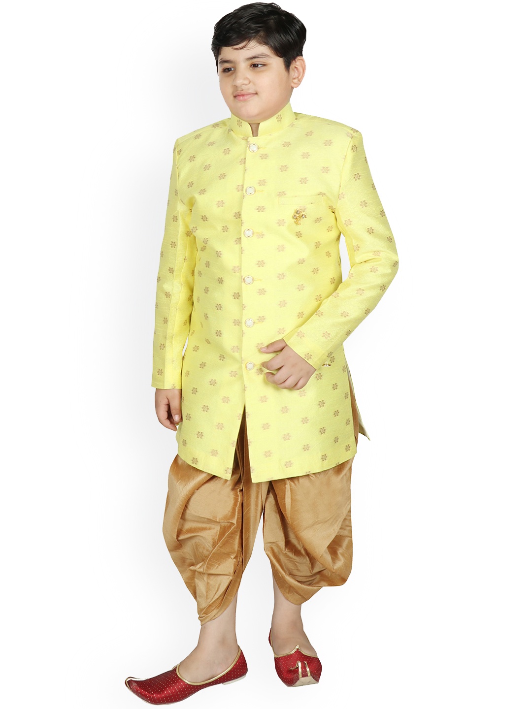 

SG YUVRAJ Boys Yellow Floral Kurta with Dhoti Pants