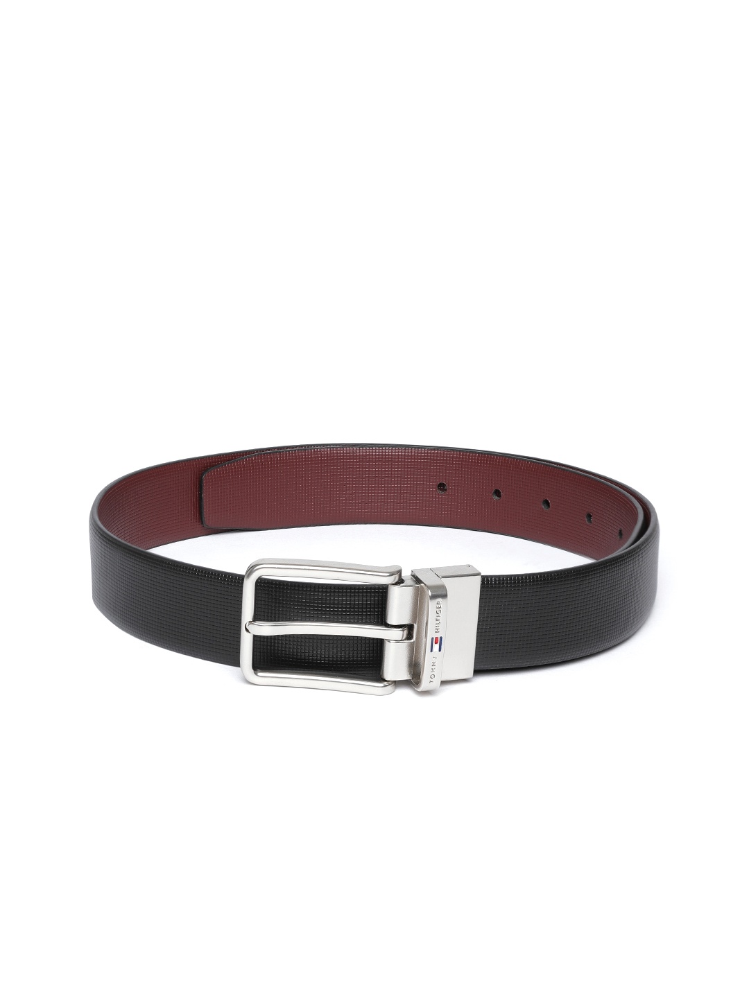 

Tommy Hilfiger Men Black Textured Reversible Leather Formal Belt