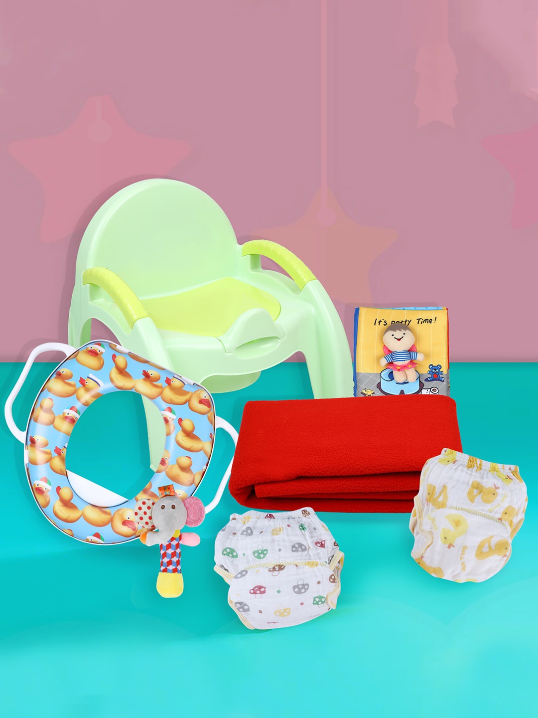 

Baby Moo Potty Traning Essentials 7 Pcs Gift Hamper Unisex - Multicolour, Yellow