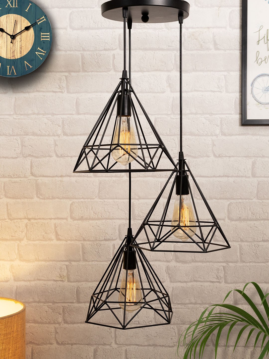 

Homesake Black Set Of 3 Lights Cluster Chandelier Diamond Hanging Ceiling Lamp