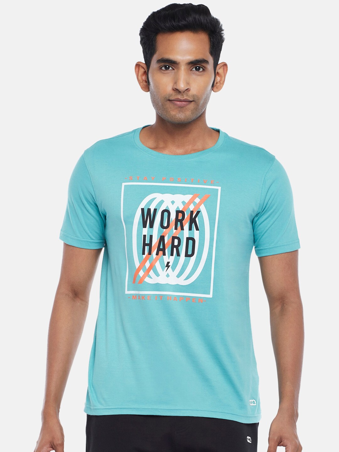 

Ajile by Pantaloons Men Blue Printed Cotton Applique Slim Fit T-shirt