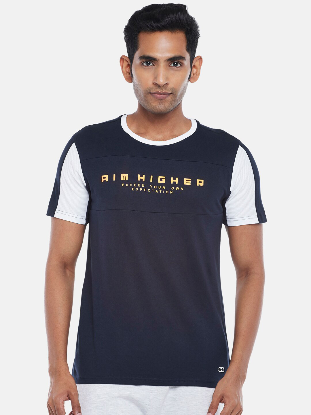 

Ajile by Pantaloons Men Navy Blue Typography Colourblocked Slim Fit T-shirt