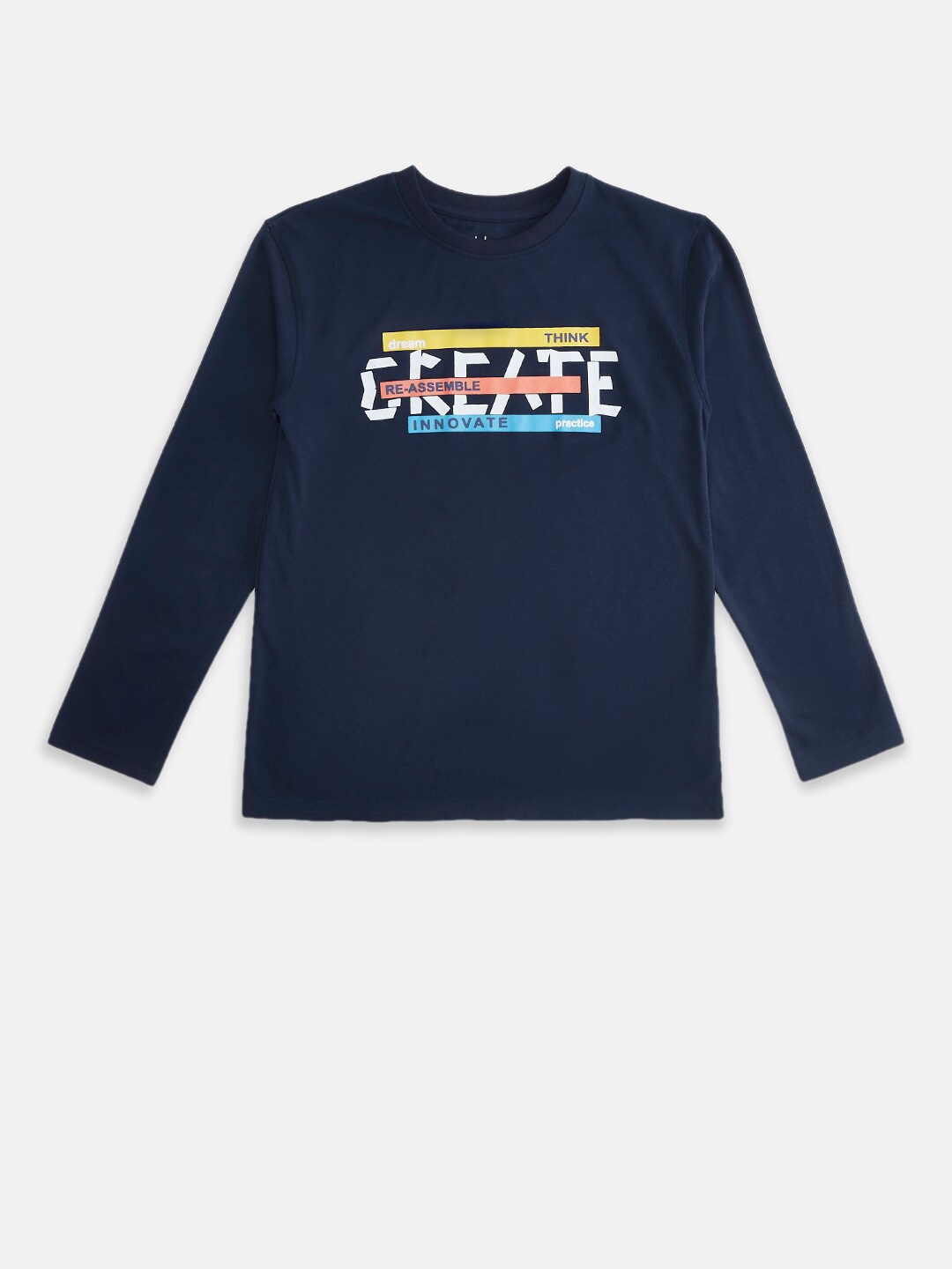 

Pantaloons Junior Boys Navy Blue Typography Printed T-shirt