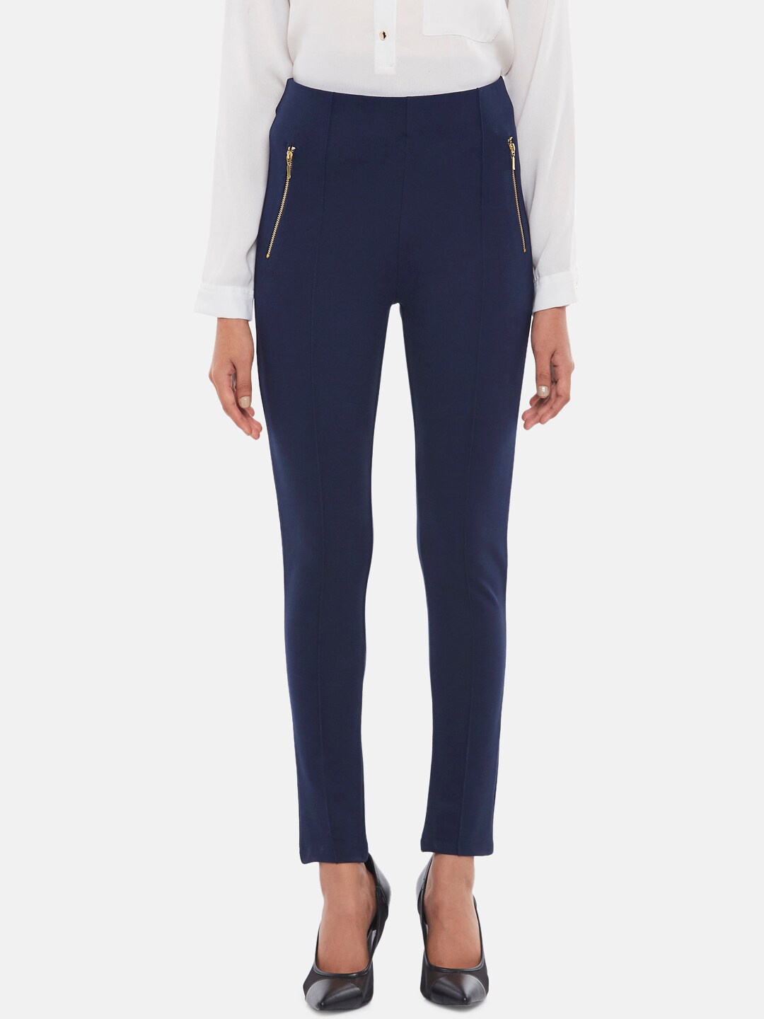 

Annabelle by Pantaloons Women Navy Blue Solid Skinny-Fit Treggings
