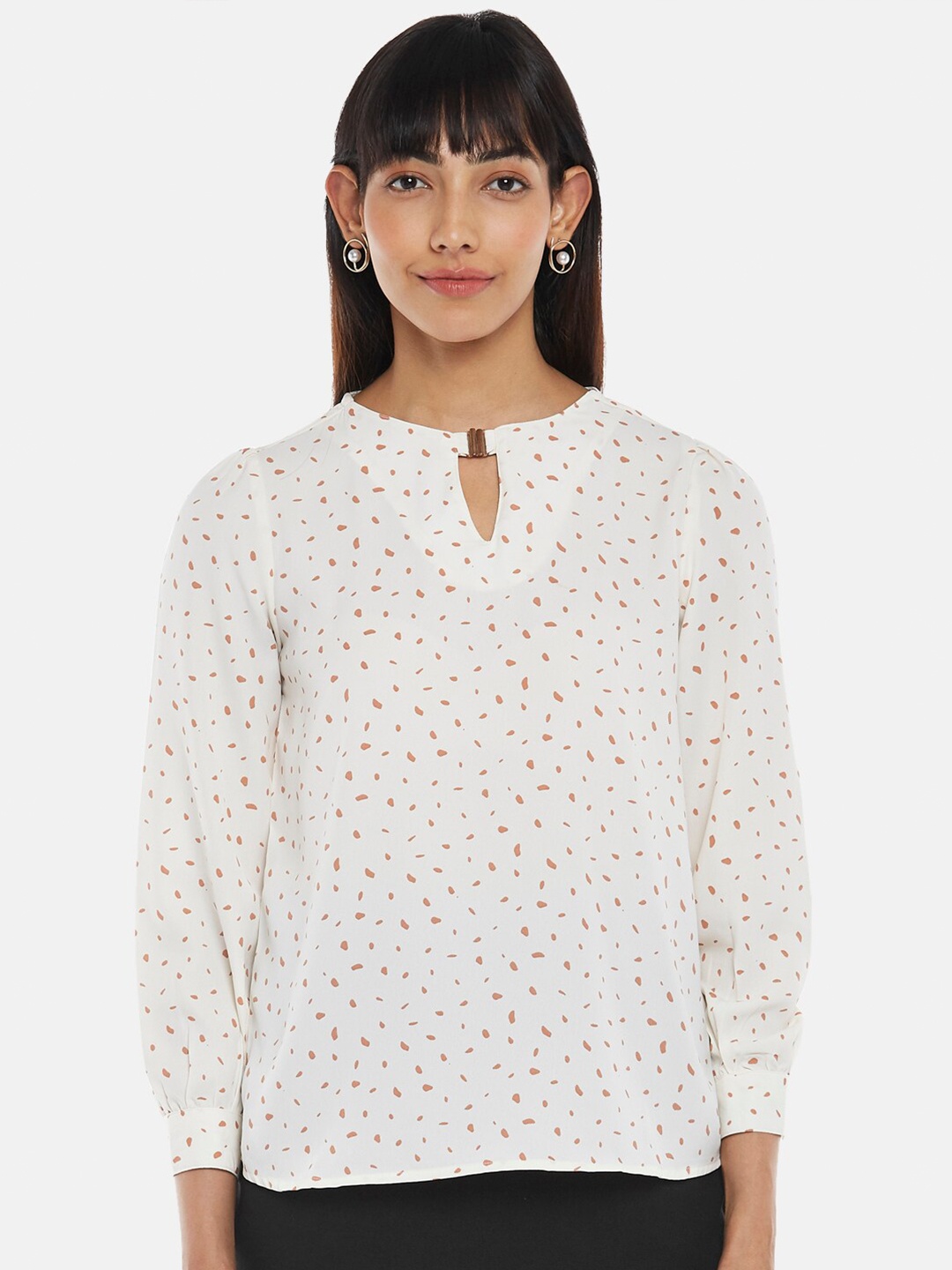 

Annabelle by Pantaloons Off White Floral Print Keyhole Neck Top