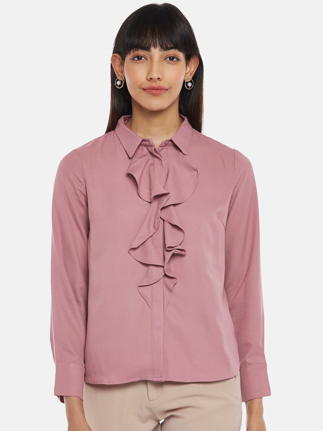 

Annabelle by Pantaloons Pink Ruffles Shirt Style Top
