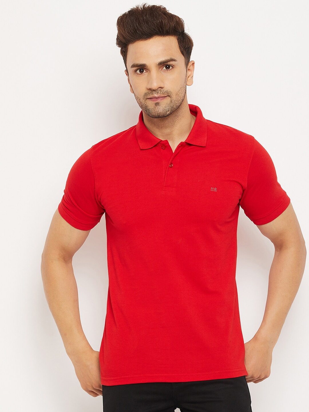 

Okane Men Red Polo Collar Cotton T-shirt