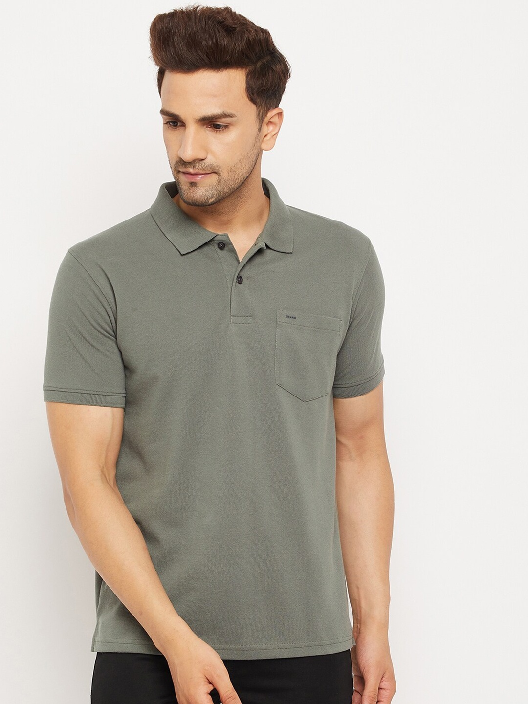

Okane Men Olive Green Polo Collar T-shirt