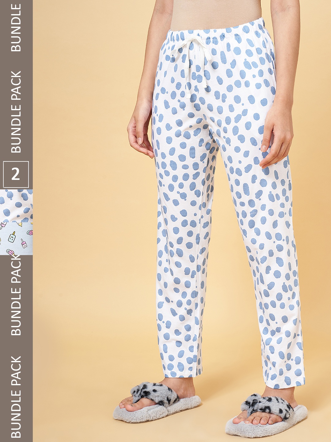 

Dreamz by Pantaloons Women Set Of 2 Turquoise Blue & White Printed Cotton Lounge Pants