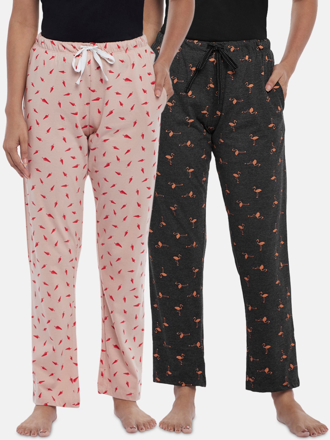 

Dreamz by Pantaloons Women Set Of 2 Printed Pure Cotton Pyjamas, Red