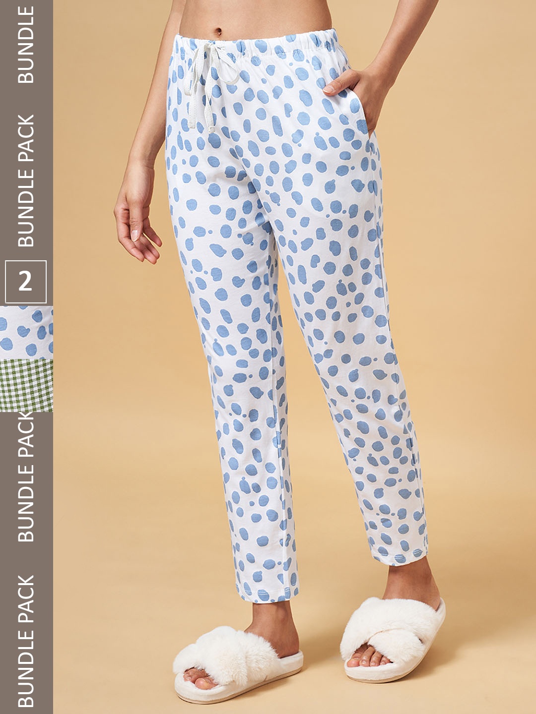 

Dreamz by Pantaloons Women Pack of 2 Printed Pure Cotton Lounge Pants, White