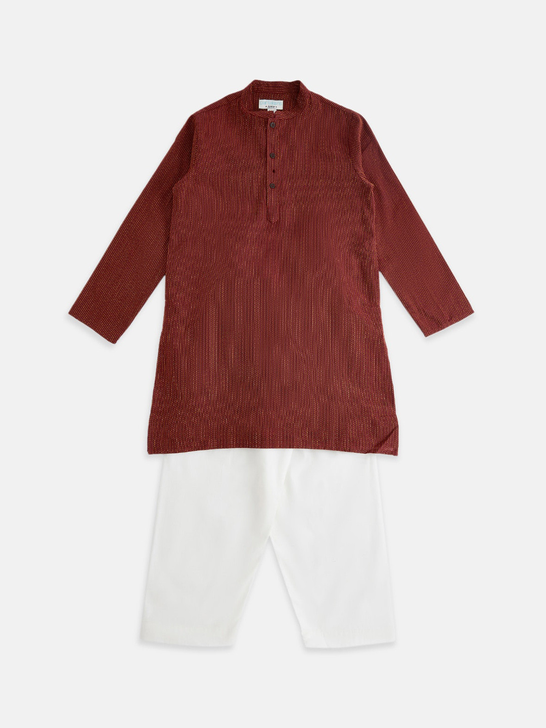 

indus route by Pantaloons Boys Maroon S Pure Cotton Striped Kurta Set