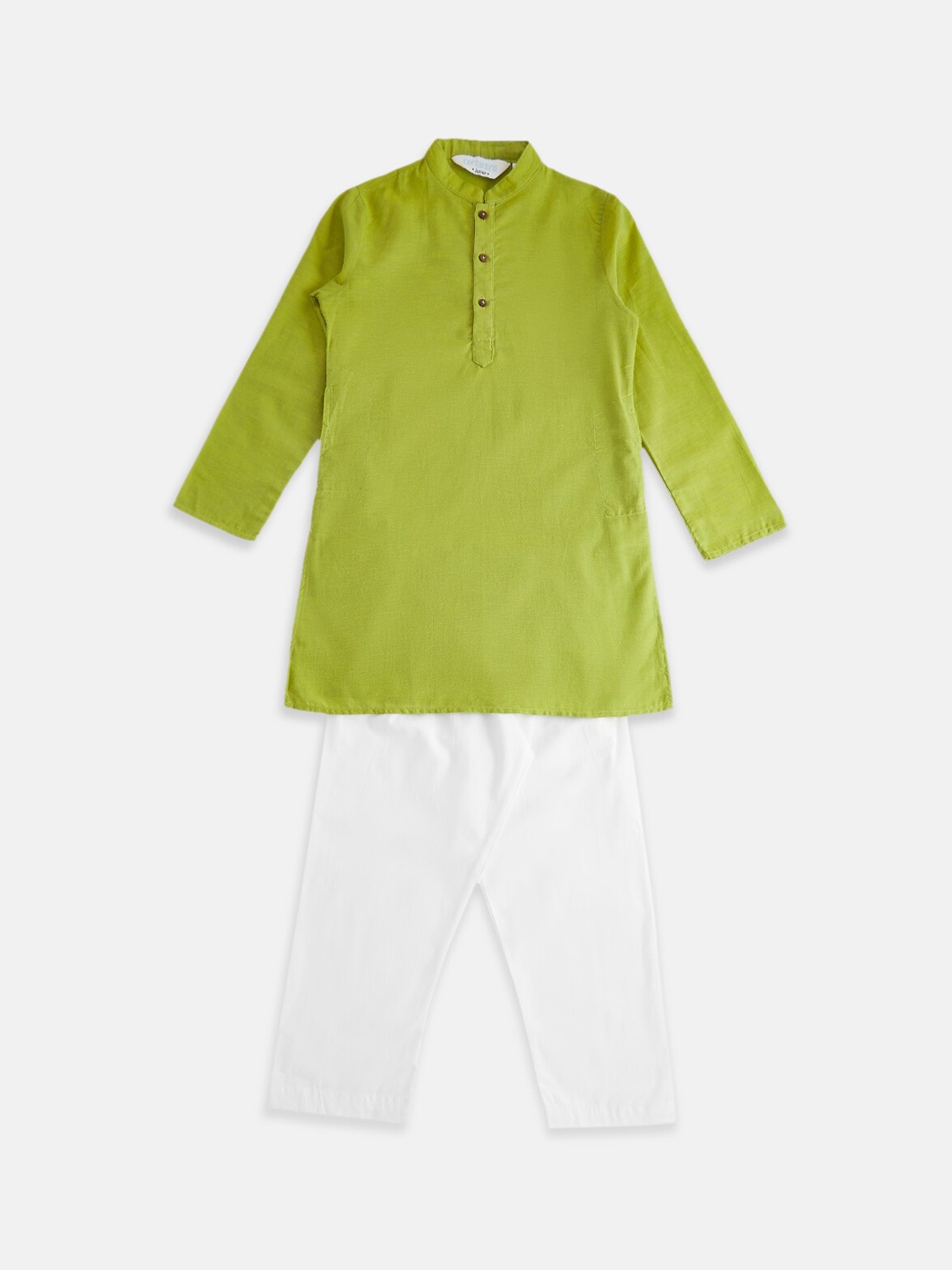 

indus route by Pantaloons Boys Lime Green Pure Cotton Kurta with Pyjamas