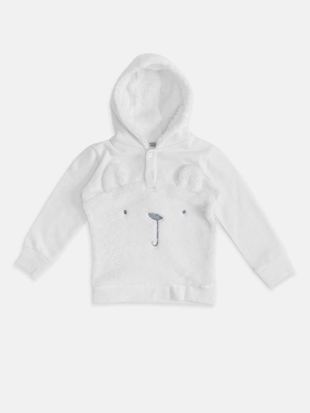

Pantaloons Baby Boys White Printed Hooded Sweatshirt