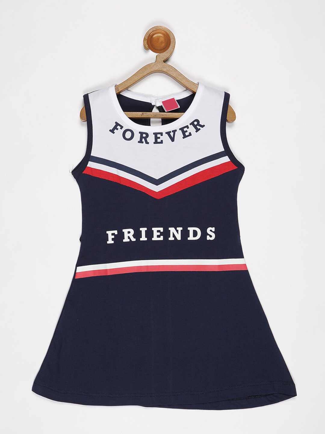 

V2 Value & Variety Navy Blue & White Colourblocked A-Line Dress