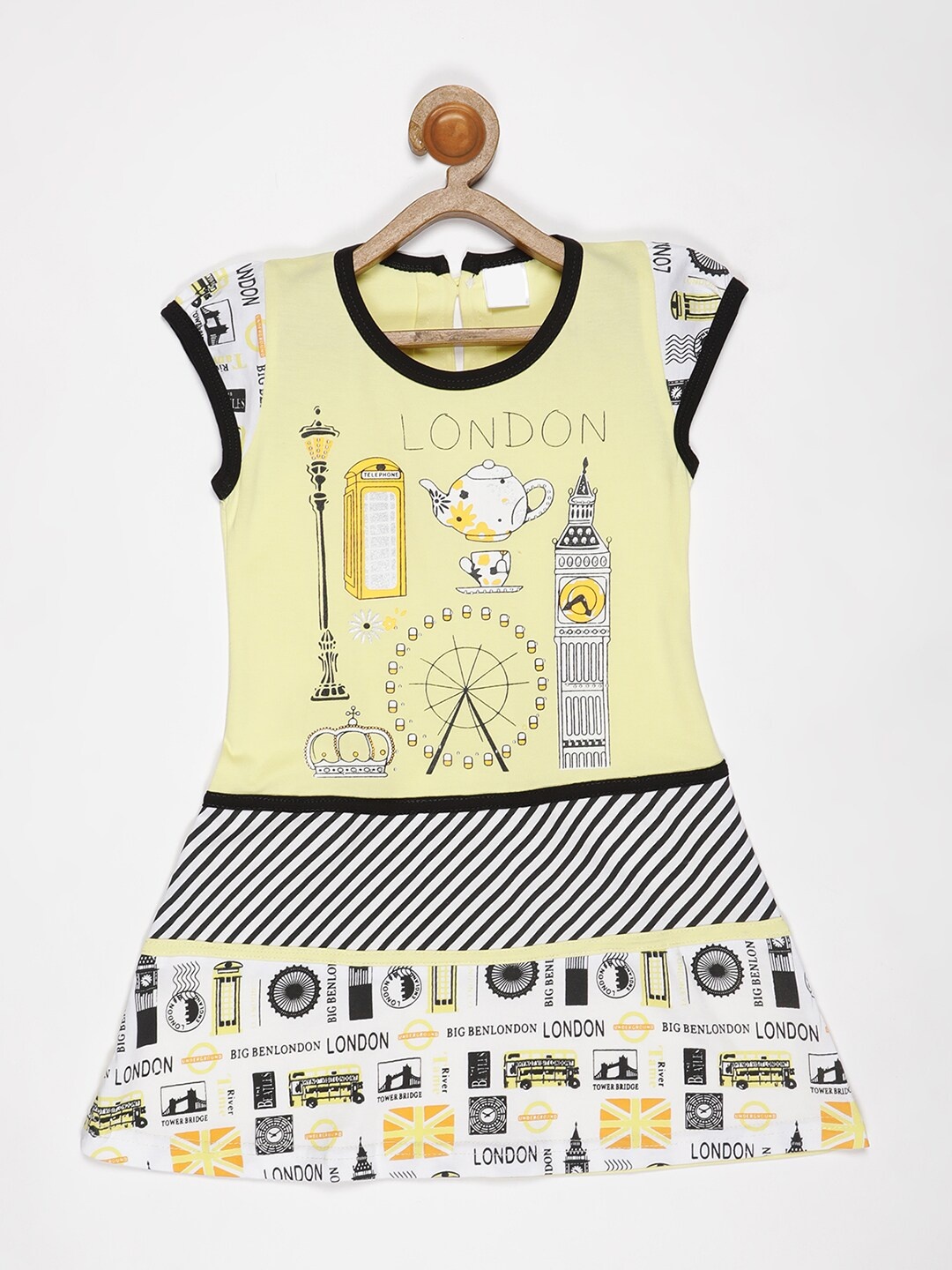 

V2 Value & Variety Girls Yellow & Black Keyhole Neck A-Line Dress