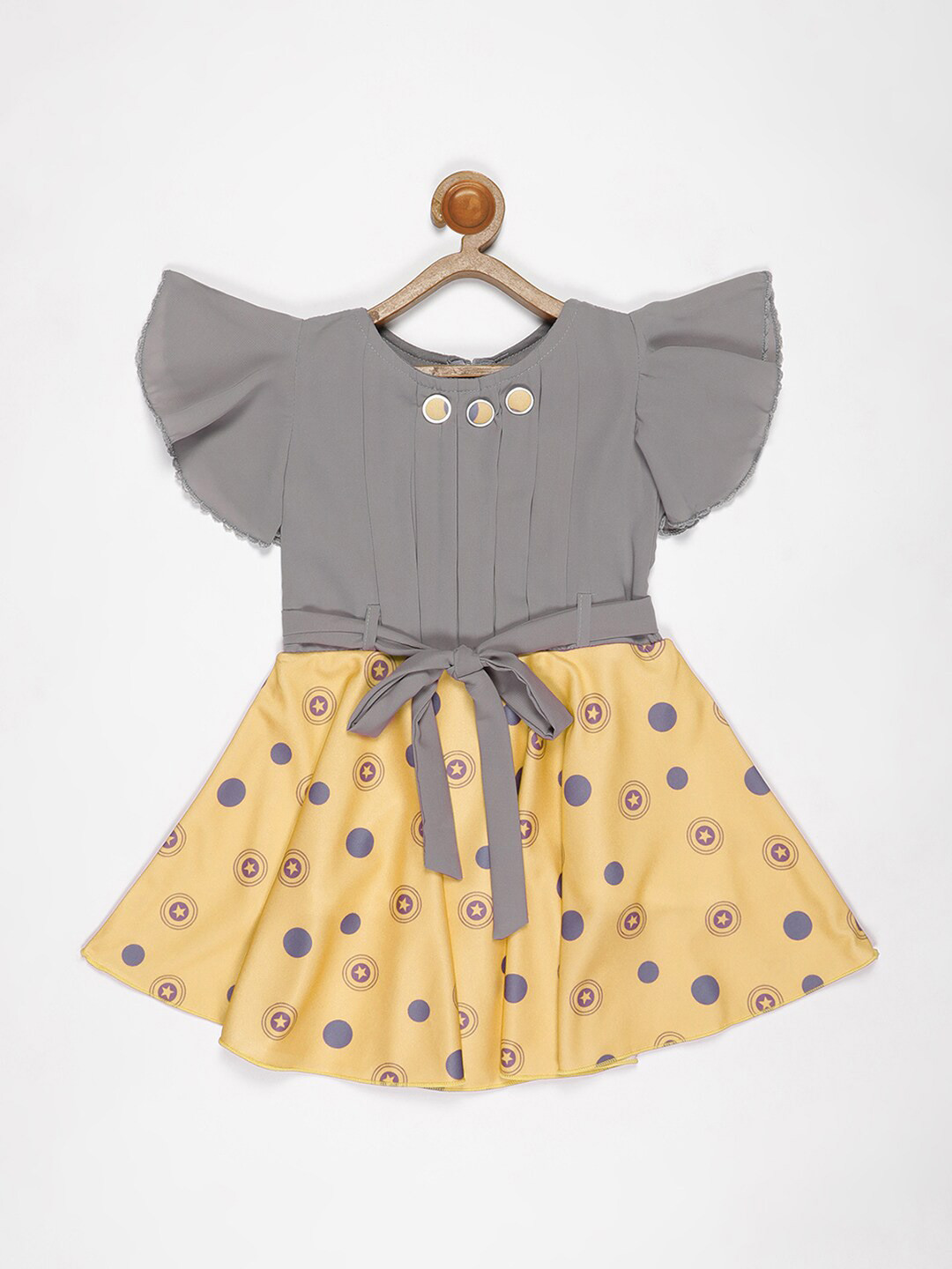 

V2 Value & Variety Girls Gold & Grey Printed Fit & Flare Dress