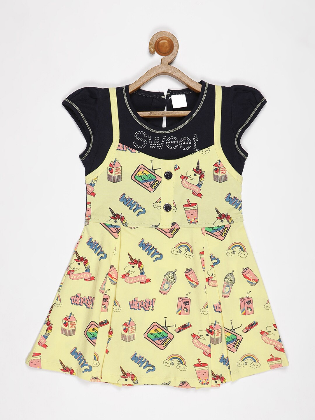

V2 Value & Variety Yellow Printed Fit and Flare Dress