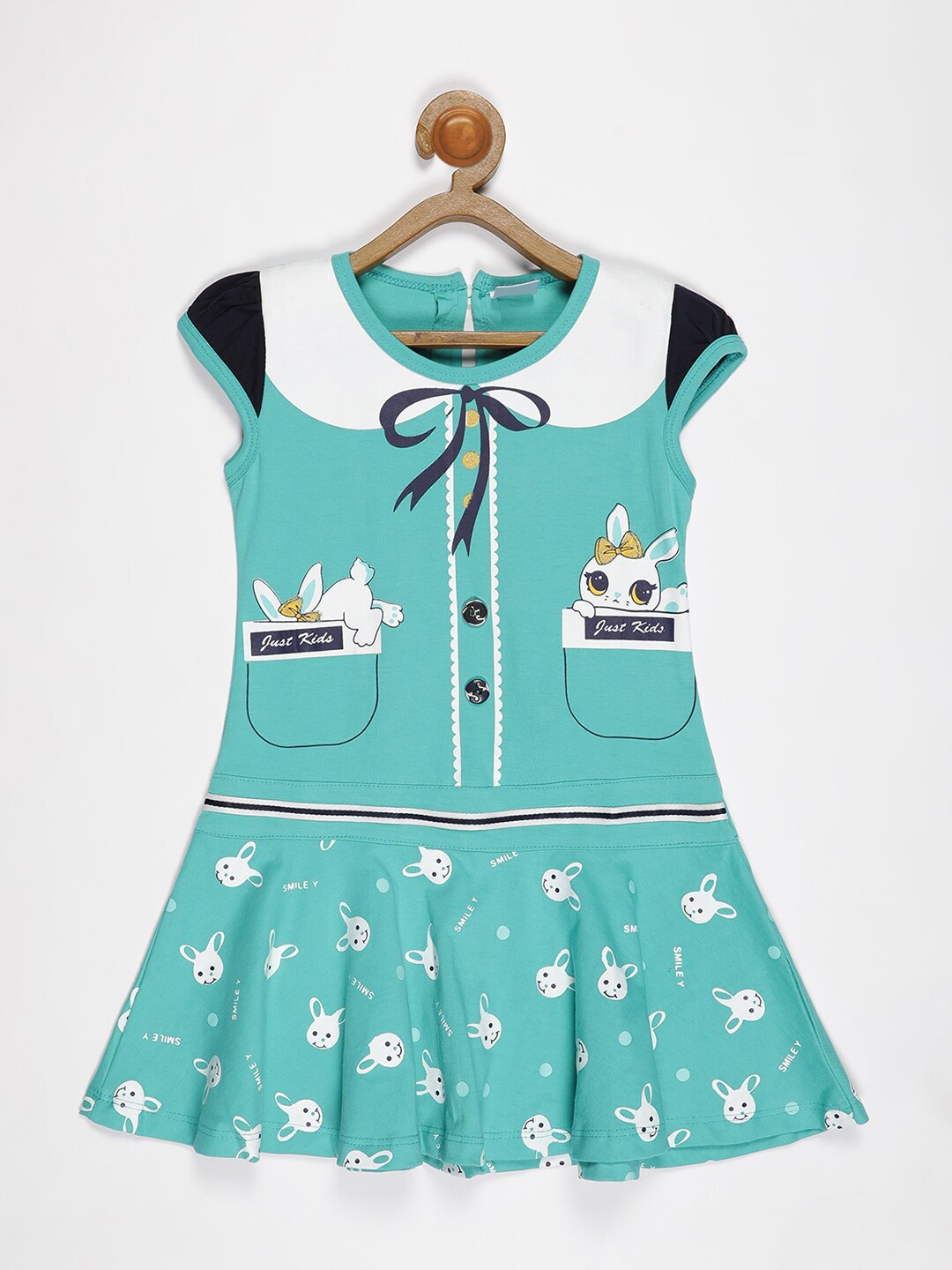 

V2 Value & Variety Girls Green Printed Cap Sleeves A-Line Dress