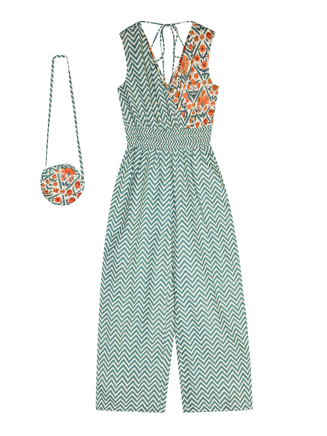 

Budding Bees Girls Green & Orange Printed Basic Jumpsuit