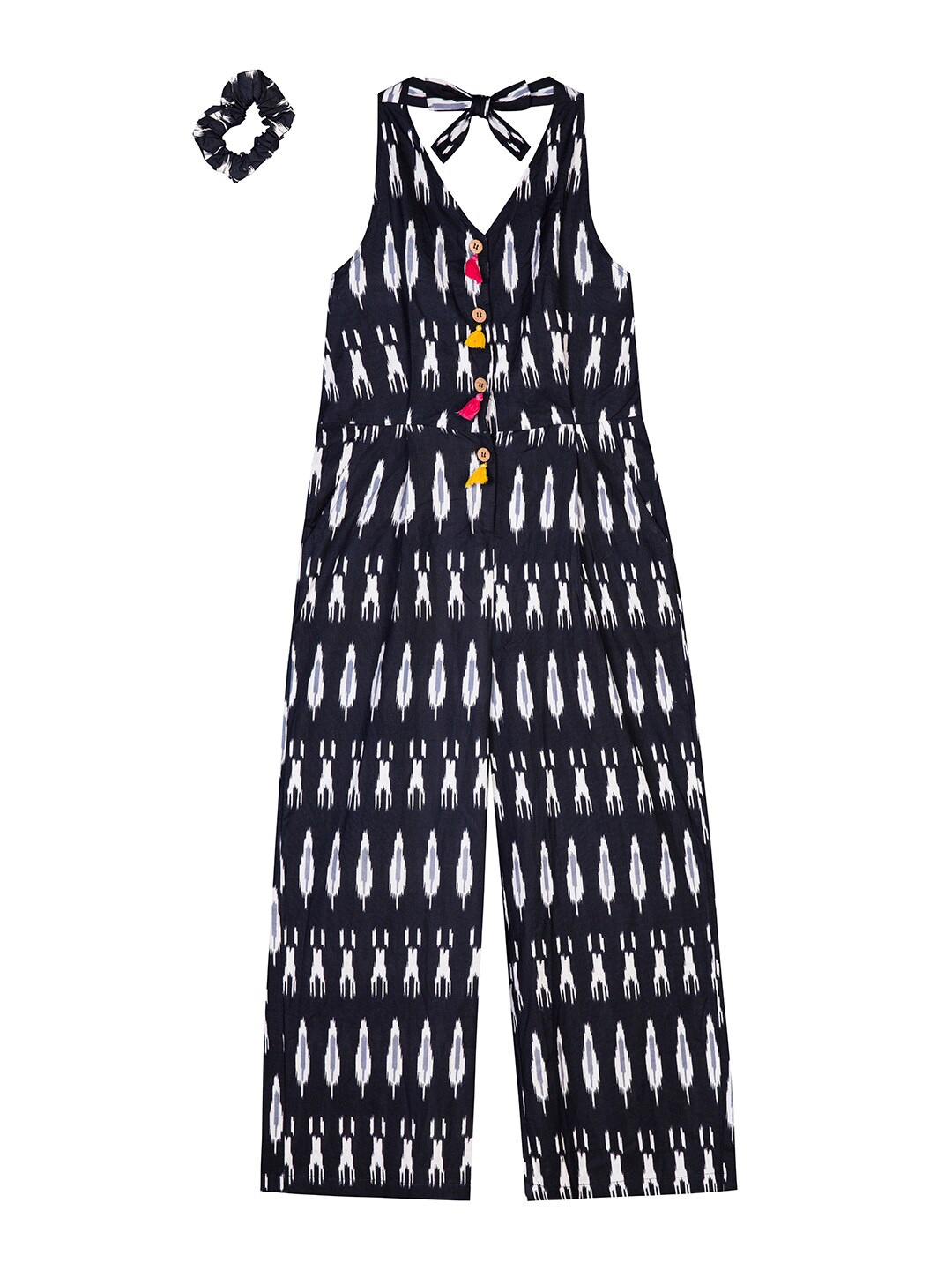 

Budding Bees Girls Black & White Printed Jumpsuit With Matching Scrunchie