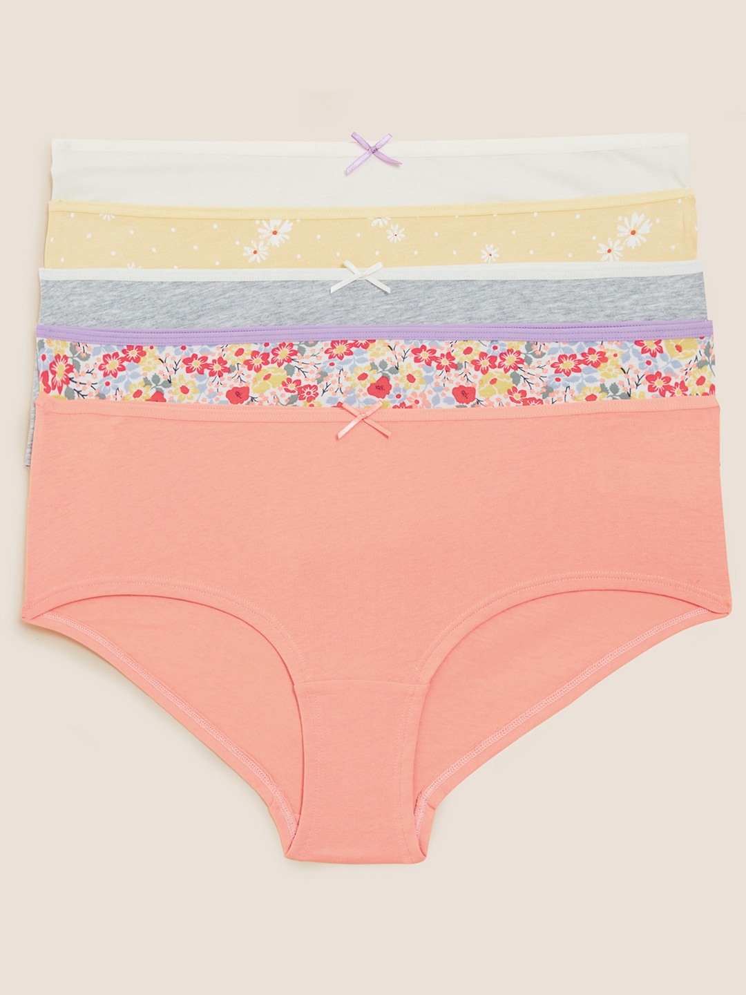 

Marks & Spencer Women Pack Of 5 Printed Basic Briefs T614573SPEACH MIX, Peach