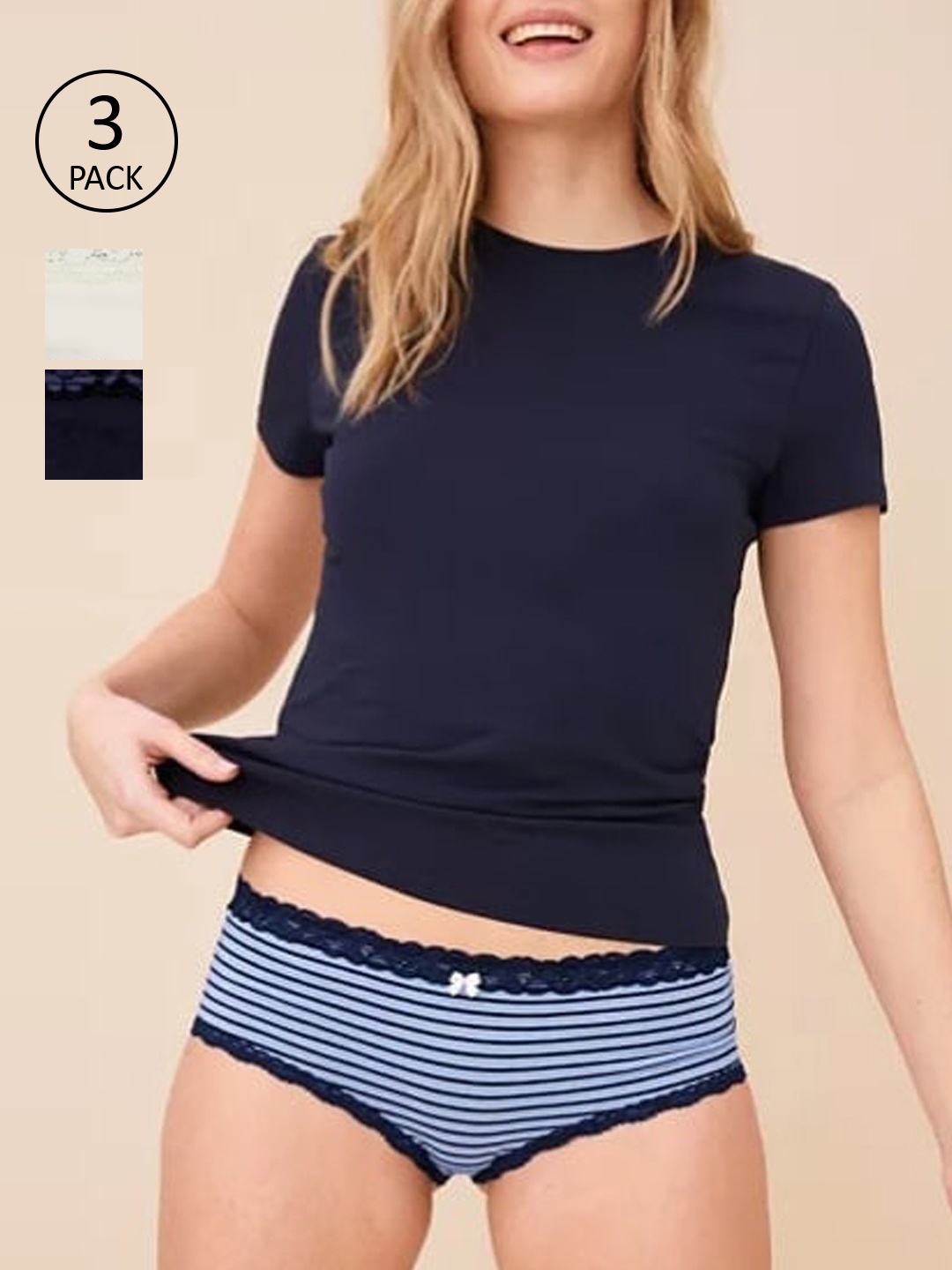 

Marks & Spencer Women Set Of 3 Printed Basic Briefs, Navy blue