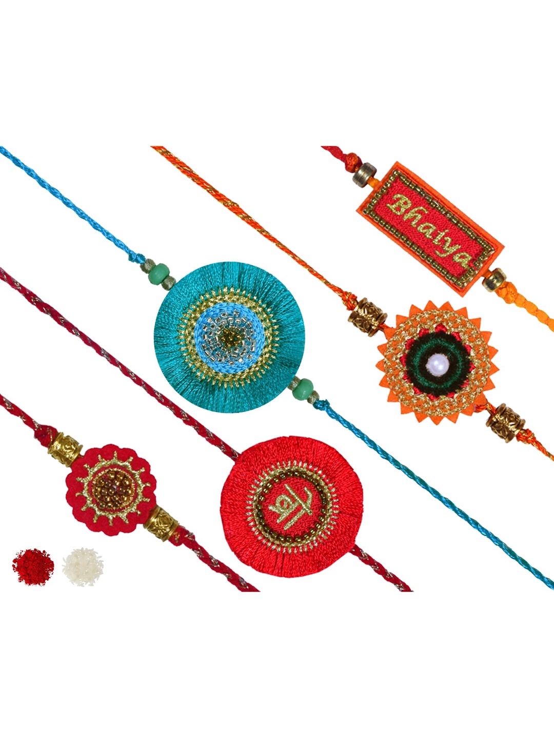 

MASQ Set of 5 Beaded Bhaiya Rakhi, Teal