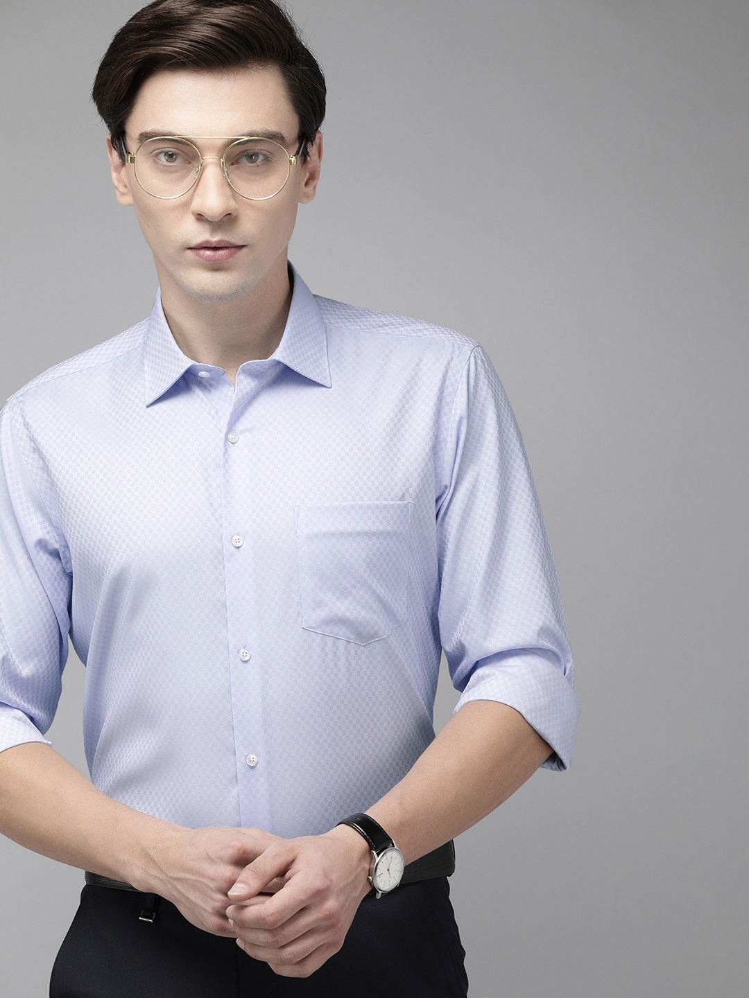 

Van Heusen Men Blue Printed Custom Fit Cotton Formal Shirt