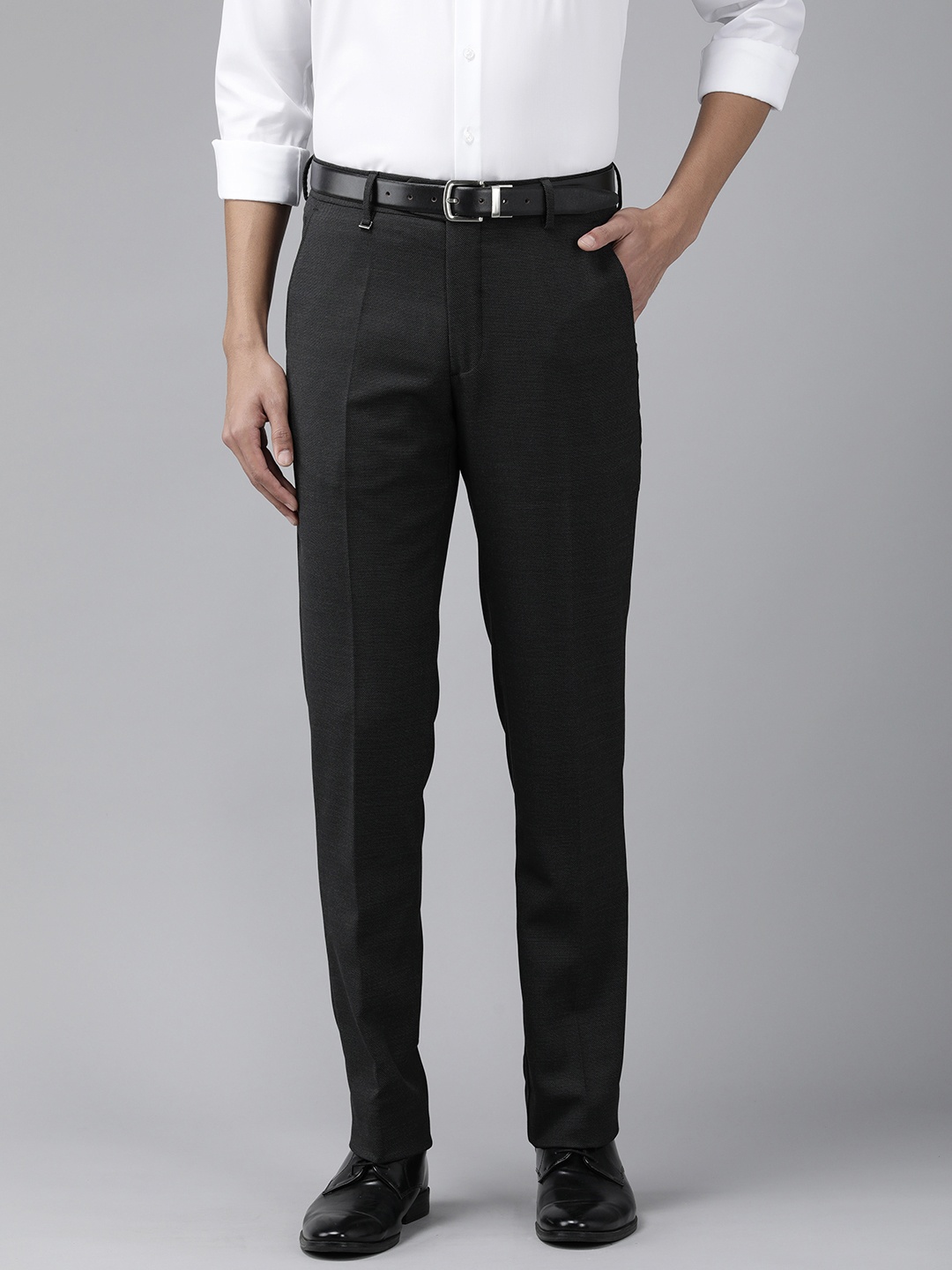 

Van Heusen Men Grey Textured Slim Fit Formal Trousers
