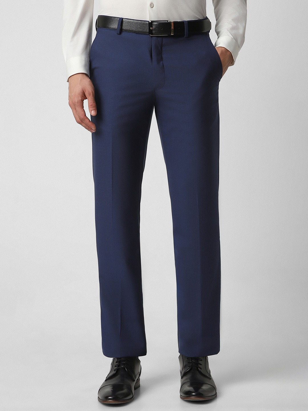 

Van Heusen Men Navy Blue Textured Slim Fit Trousers