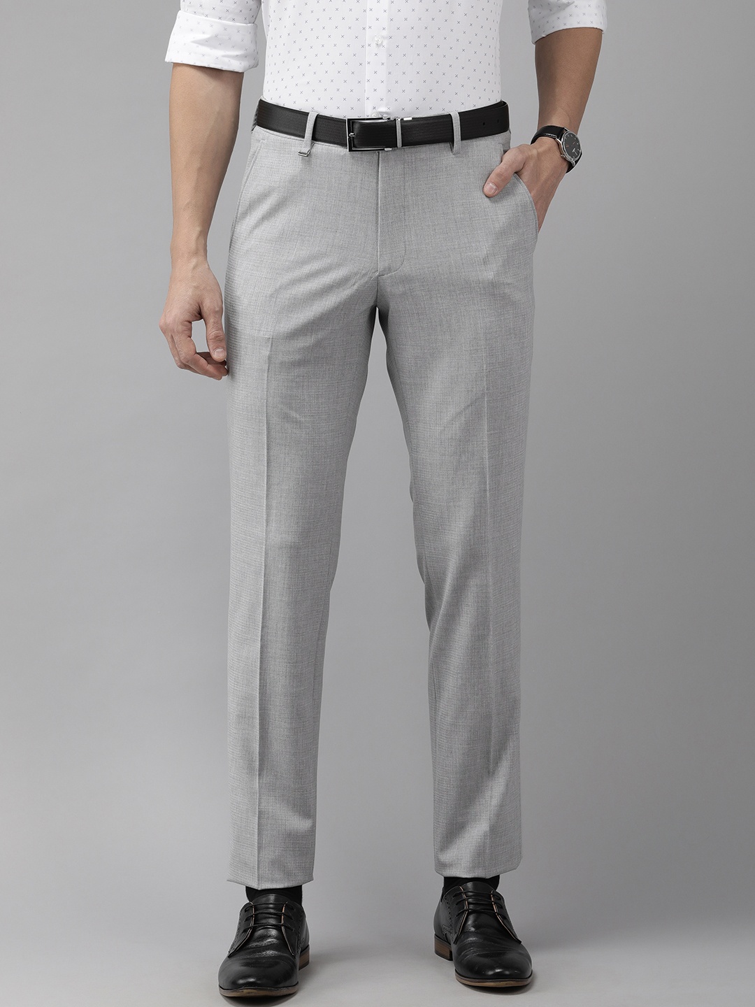 

Van Heusen Men Grey Textured Mid Rise Slim Fit Formal Trousers
