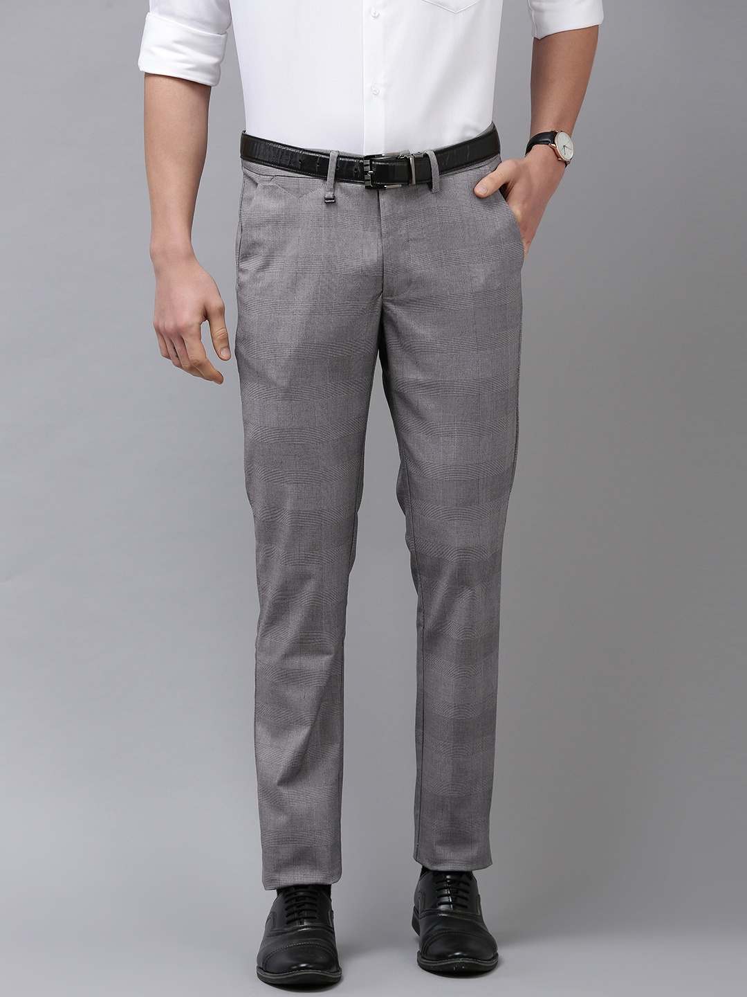 

Van Heusen Men Grey Checked Slim Fit Trousers