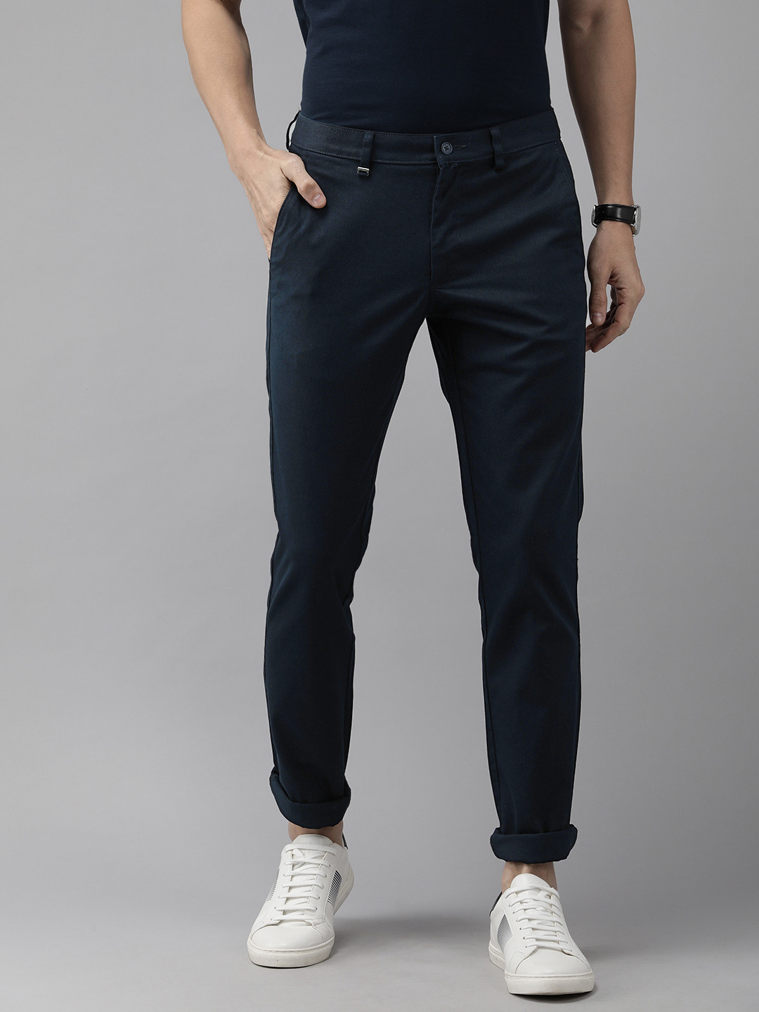 

Van Heusen Men Navy Blue Slim Fit Mid-Rise Chinos