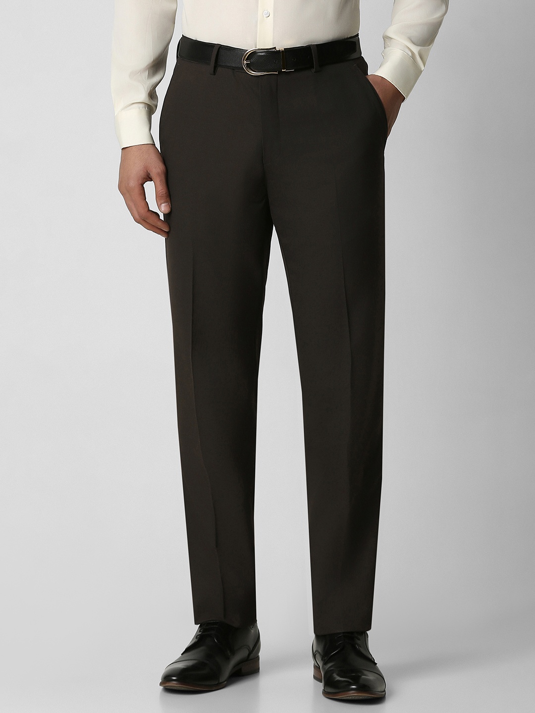 

Van Heusen Men Brown Textured Slim Fit Formal Trousers